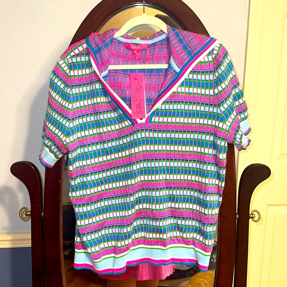 BNWT Lilly Pulitzer Sz XL Avington Sweater - Turquoise Shore Mermaid Stripe - Picture 1 of 5